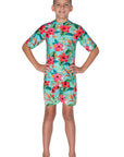 Boys Short Sleeve Rashie - Grey Hawaiian Floral - Moana - Front