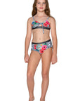 Girls Bikini Rashie Swim Set - Grey Hawaiian Floral - Isla - Front 2