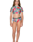 Girls Bikini Rashie Swim Set - Grey Hawaiian Floral - Isla - Front 1