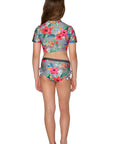 Girls Bikini Rashie Swim Set - Grey Hawaiian Floral - Isla - Back 1