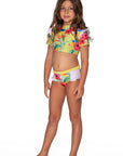 Girls Bikini Rashie Swim Set - Grey Hawaiian Floral - Isla - Front 1