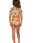 Girls Bikini Rashie Swim Set - Grey Hawaiian Floral - Isla - Back 1