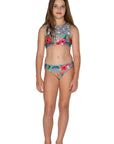 Girls Mesh Bikini - Grey Hawaiian Floral - Isla - Front