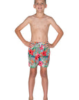 Boys Board Shorts - Grey Hawaiian Floral - Isla - Front
