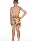 Boys Board Shorts - Yellow Hawaiian Floral - Lei - Back