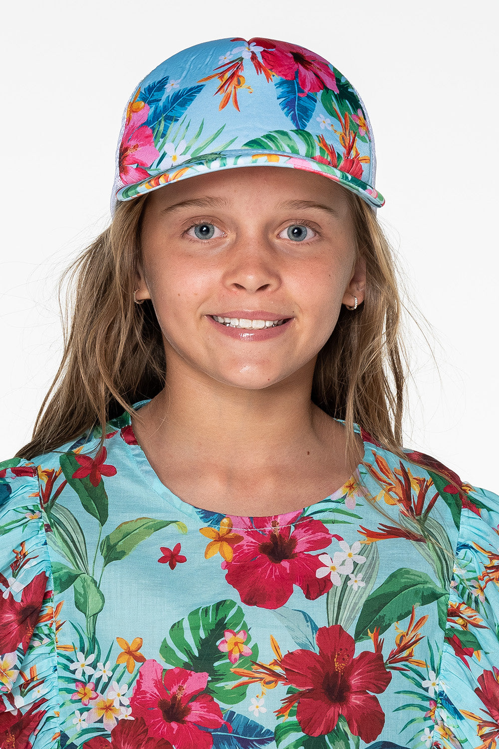 Girls Trucker Cap - Blue Hawaiian Floral - Moana