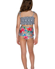 Girls Ruched Bikini - Grey Hawaiian Floral - Isla - Back