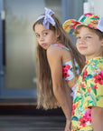 Girls Trucker Cap - Yellow Hawaiian Floral - Lei - Lifestyle