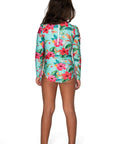 Girls Long Sleeve Swimsuit - Blue Hawaiian Floral - Moana - Back