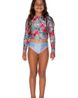 Girls Long Sleeve Swim Set - Purple Hawaiian Floral - Ayanna - Front 1