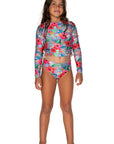 Girls Long Sleeve Swim Set - Purple Hawaiian Floral - Ayanna - Front 2