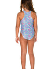 Girls Zip One Piece Swimsuit - Purple Snakeskin - Kala - Back
