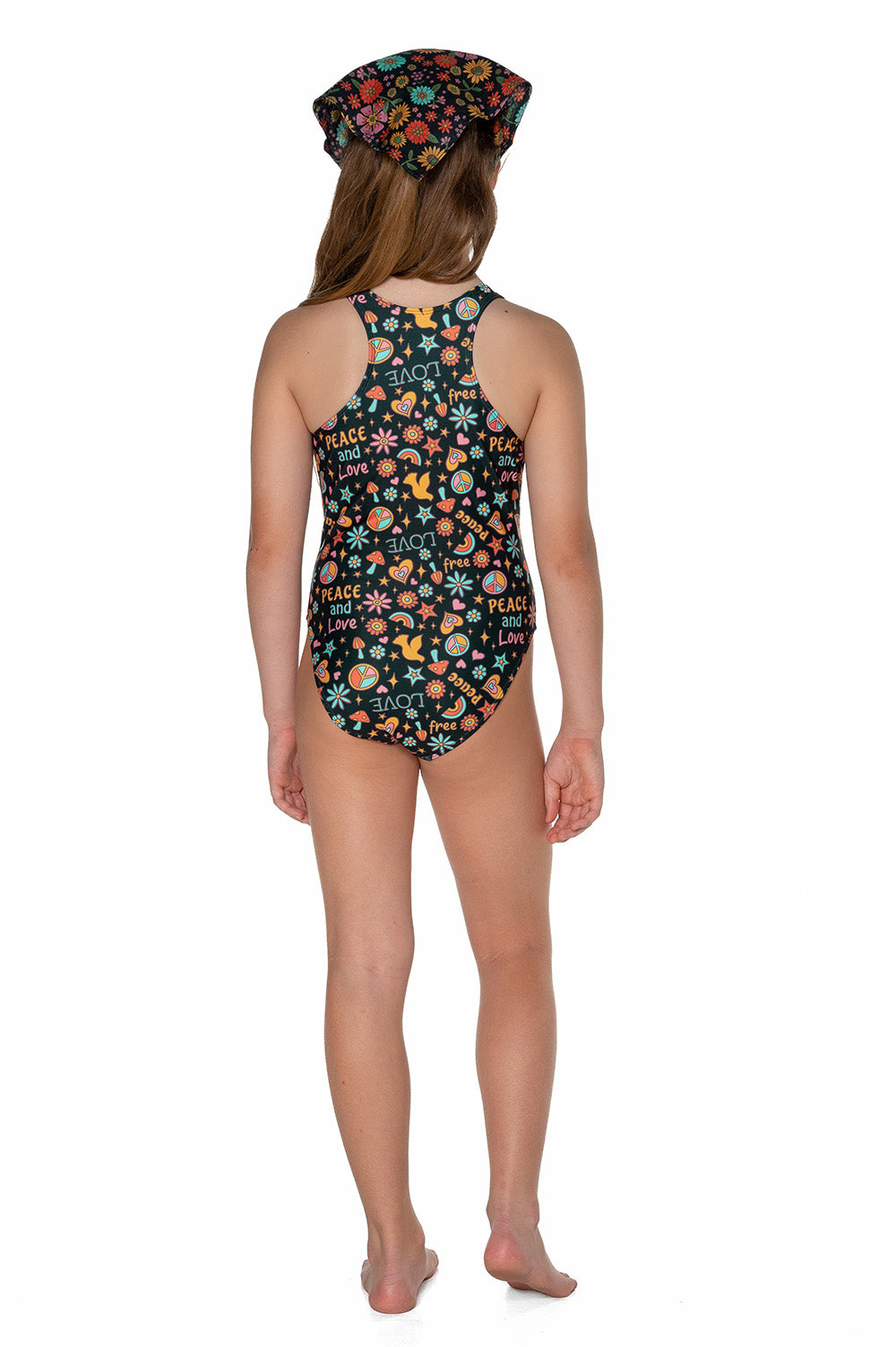 Girls Zip One Piece Swimsuit - Black Retro - Lola - Back