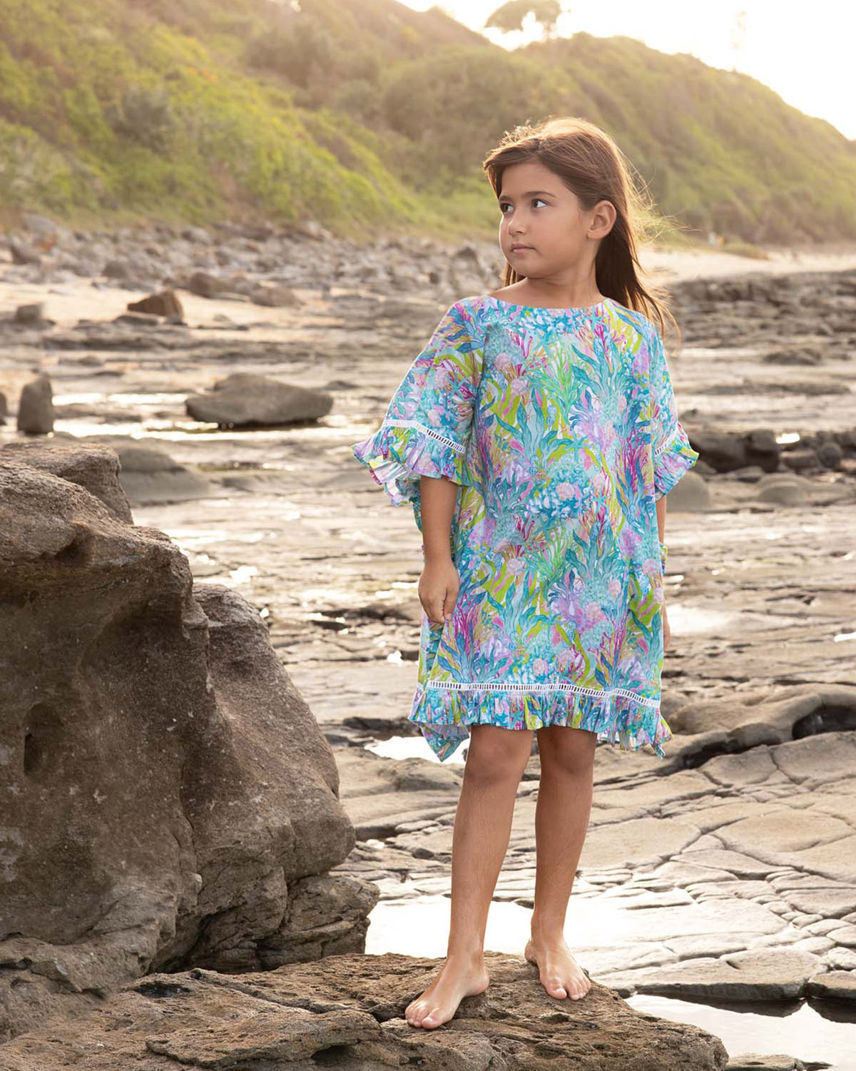 Girls Beach Cover Up Vacation Split Swimsuit Gradient Color main image 1