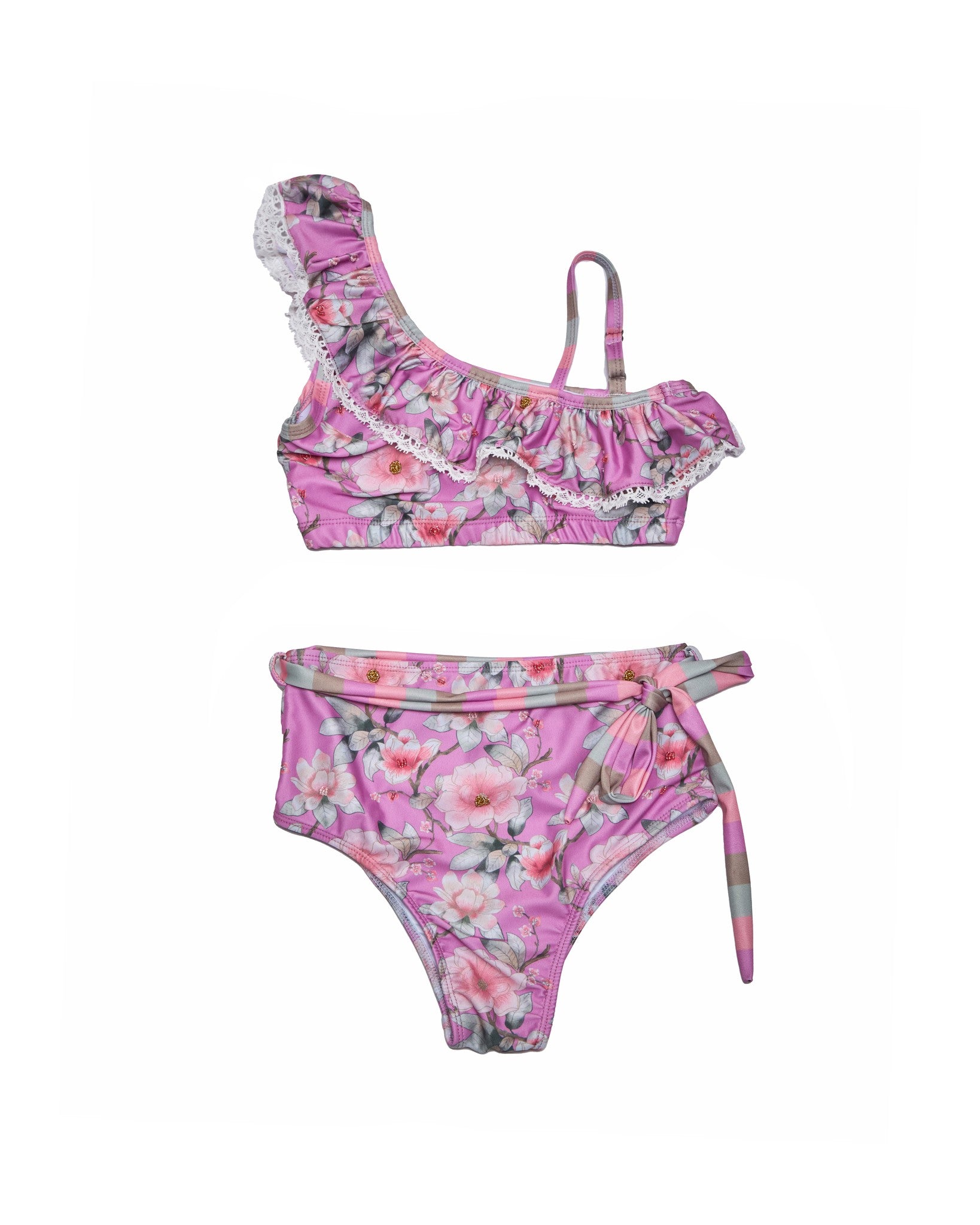 One Shoulder Bikini With Ruffle Trim (Morning Bloom)