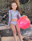 Long Sleeve Bikini Set with Reversible Bottom - Hand Beaded