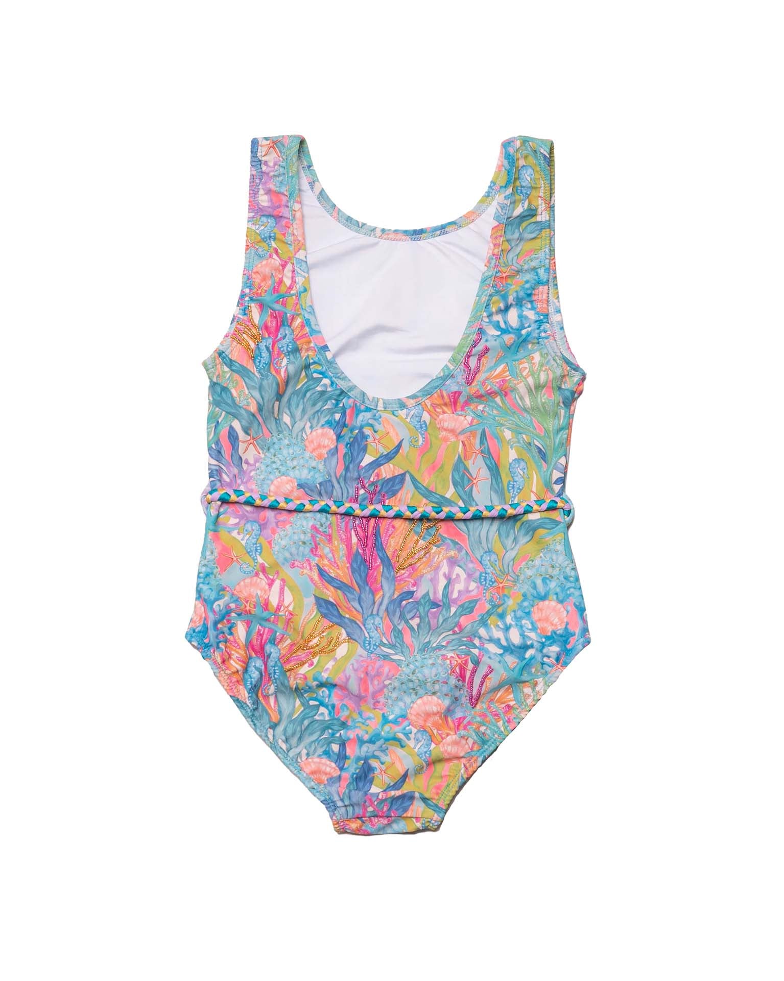 Hand Beaded One Piece Swimsuit with Belt