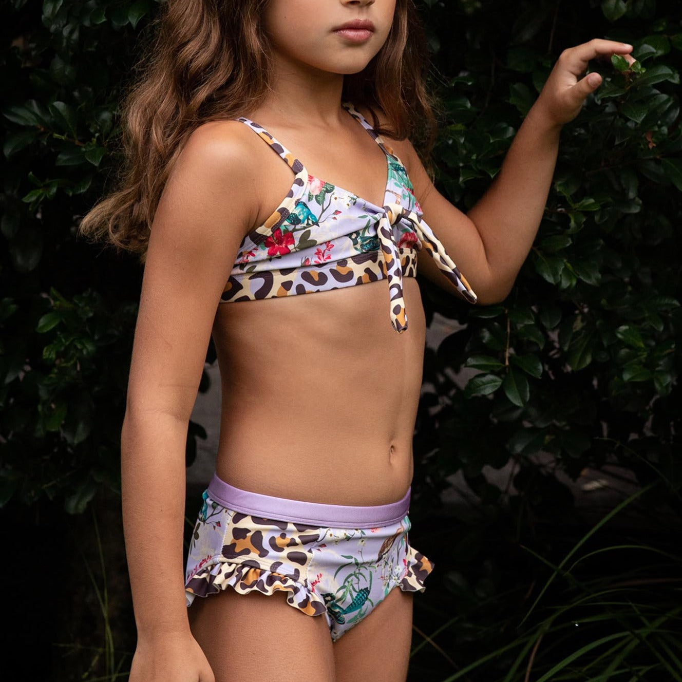 Girls Purple Floral 3 Piece Swim Set with Rashie - Lifestyle 2