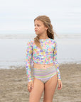 Girls Floral 2 Piece Swimsuit with Side Ties - Lifestyle 2
