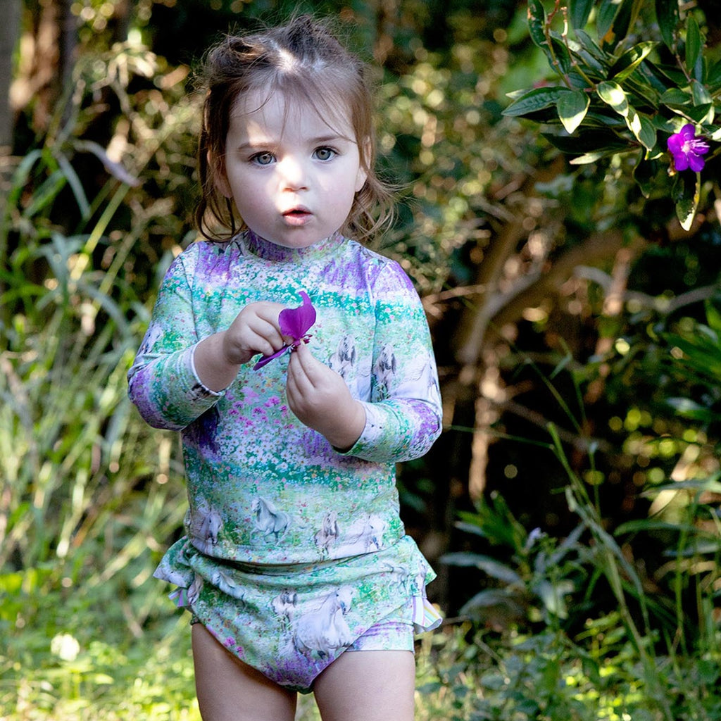 Baby Girls Long Sleeve Rashie Swim Set with Nappy Olga Valentine Swimwear