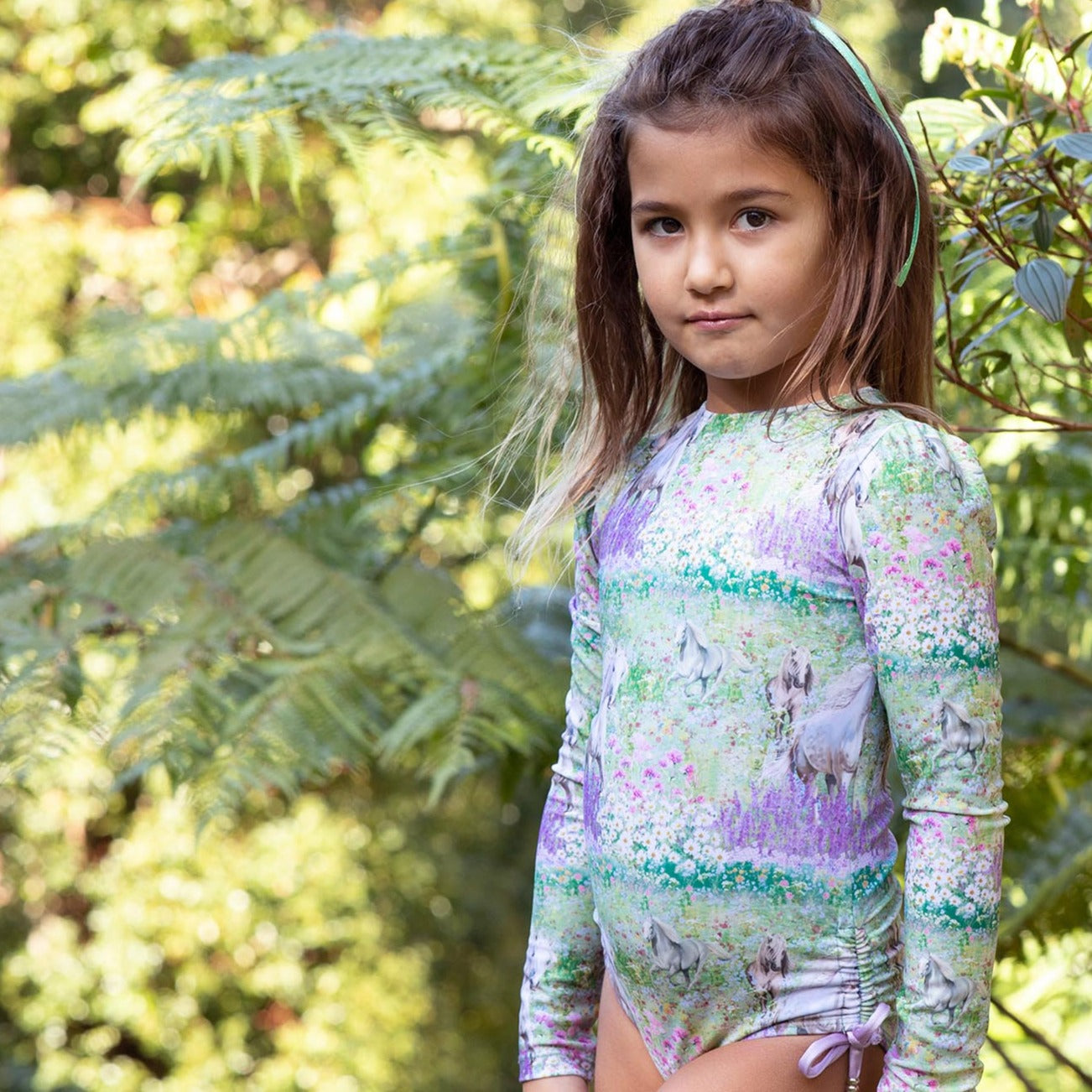 Girls Horses Long Sleeve Swimsuit with Side Ties - Lifestyle
