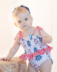 Baby Girls Nautical One Piece Swimsuit with Frills - Lifestyle 2