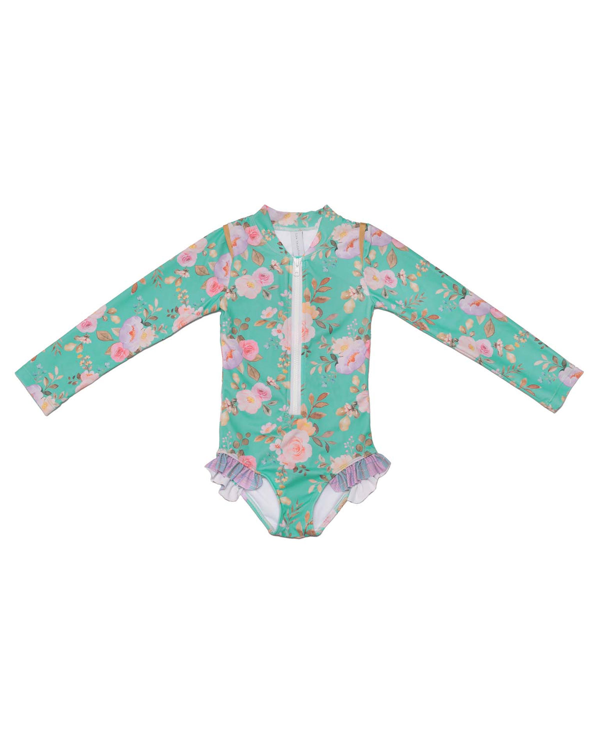 Ocevara - Multicolor High Neckline Zip Long Sleeve One Piece Swimsuit