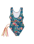 Girls Navy Floral One Piece Swimsuit with Tie - Back