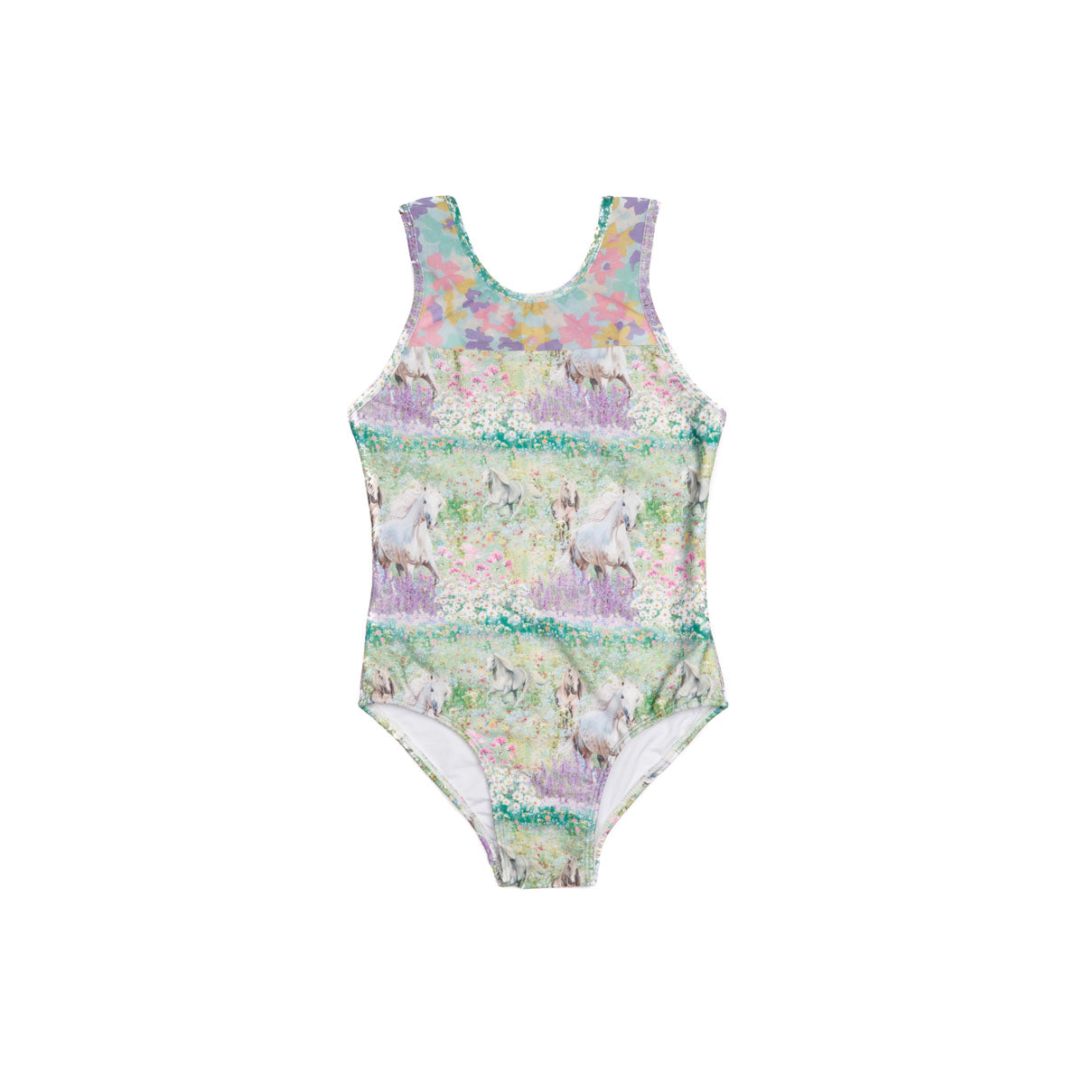 Girls Horses Mesh One Piece Swimsuit - Front
