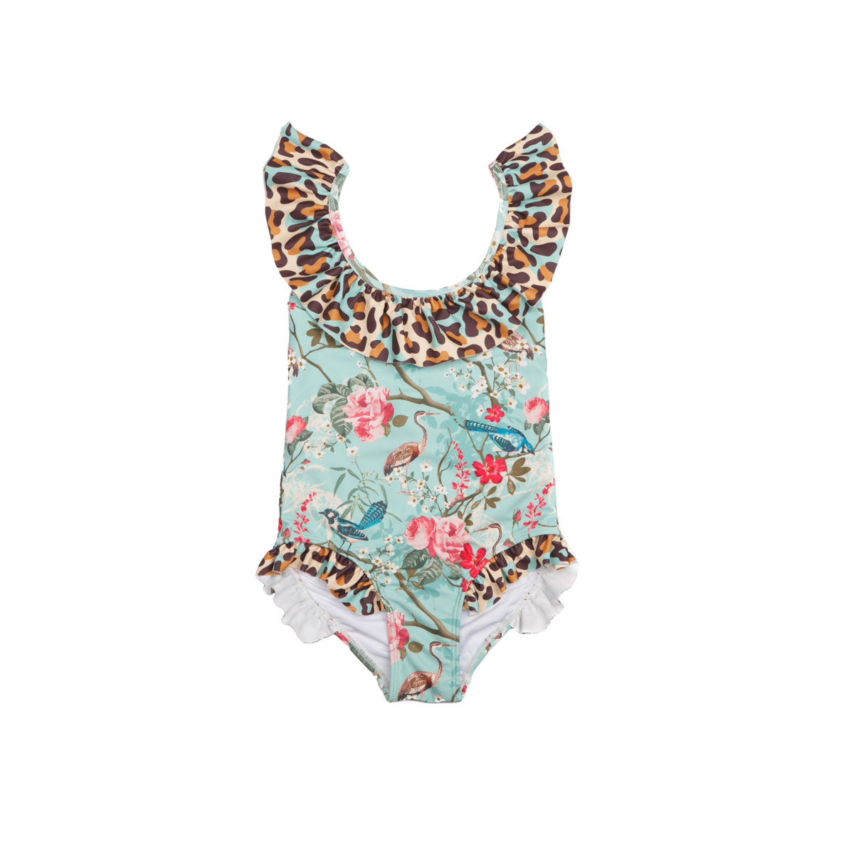 Girls Frilly Floral Bikini with High Waist - Front