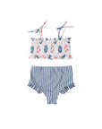 Girls Nautical Ruched Bikini with High Waist - Front