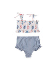 Girls Nautical Ruched Bikini with High Waist - Back