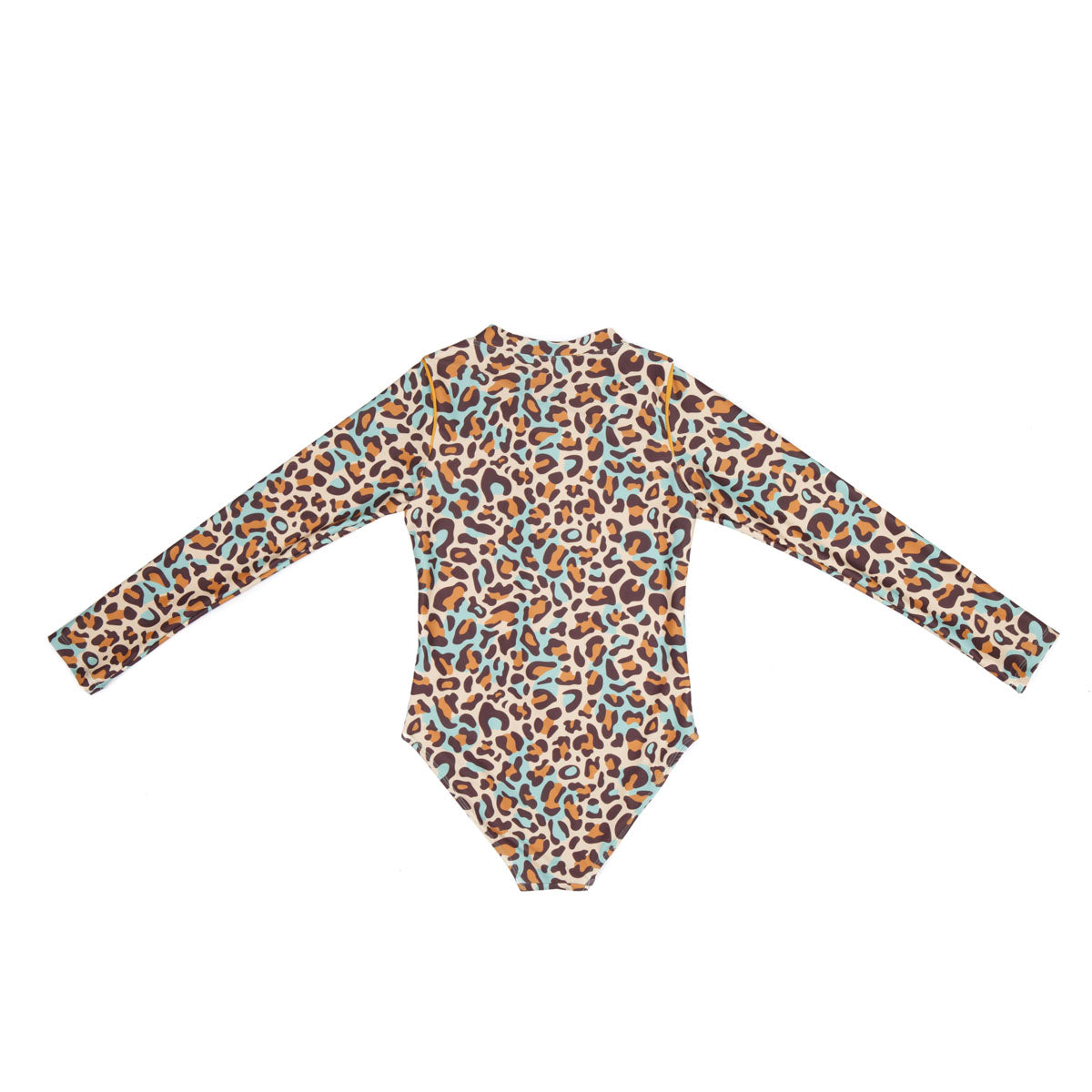 Girls Leopard Long Sleeve Swimsuit with Zip - Back