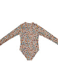 Girls Leopard Long Sleeve Swimsuit with Zip - Back
