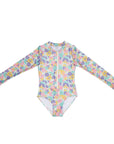 Girls Floral Long Sleeve Swimsuit with Zip - Front