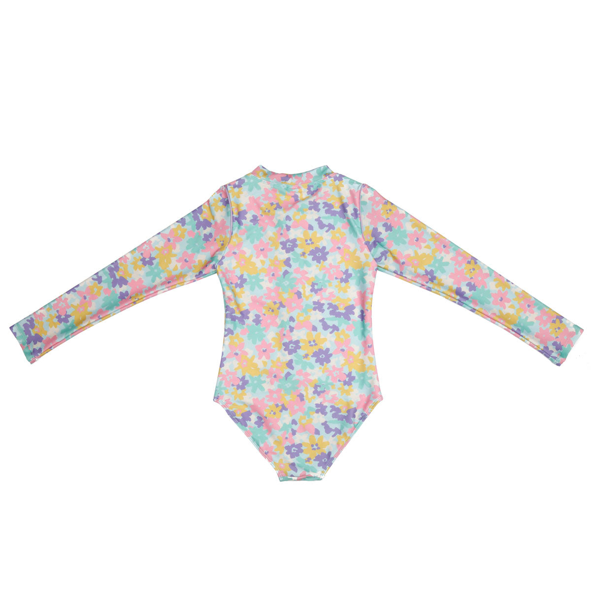 Girls Floral Long Sleeve Swimsuit with Zip - Back