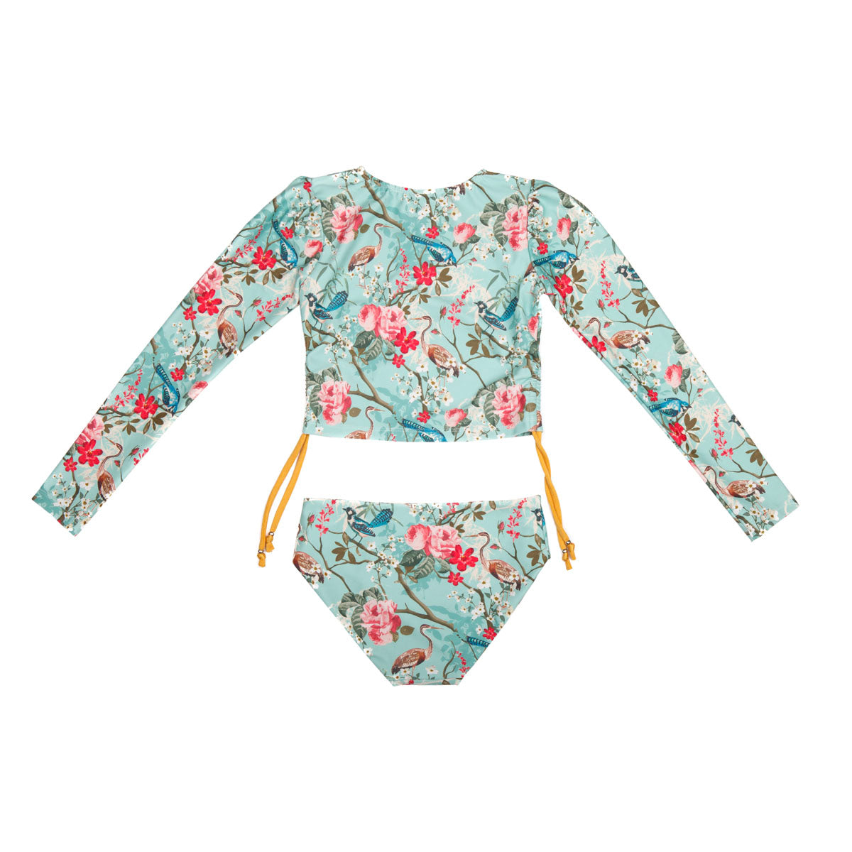 Girls Blue Floral 2 Piece Swimsuit with Side Ties - Back 1
