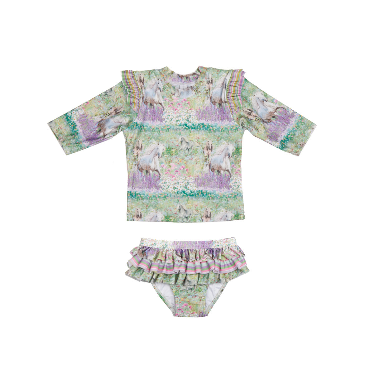 Girls Horses 2 Piece Swimsuit Frilly Bottoms - Front