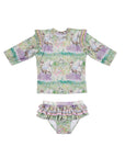 Girls Horses 2 Piece Swimsuit Frilly Bottoms - Front