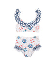 Girls Frilly Nautical Bikini with High Waist - Front