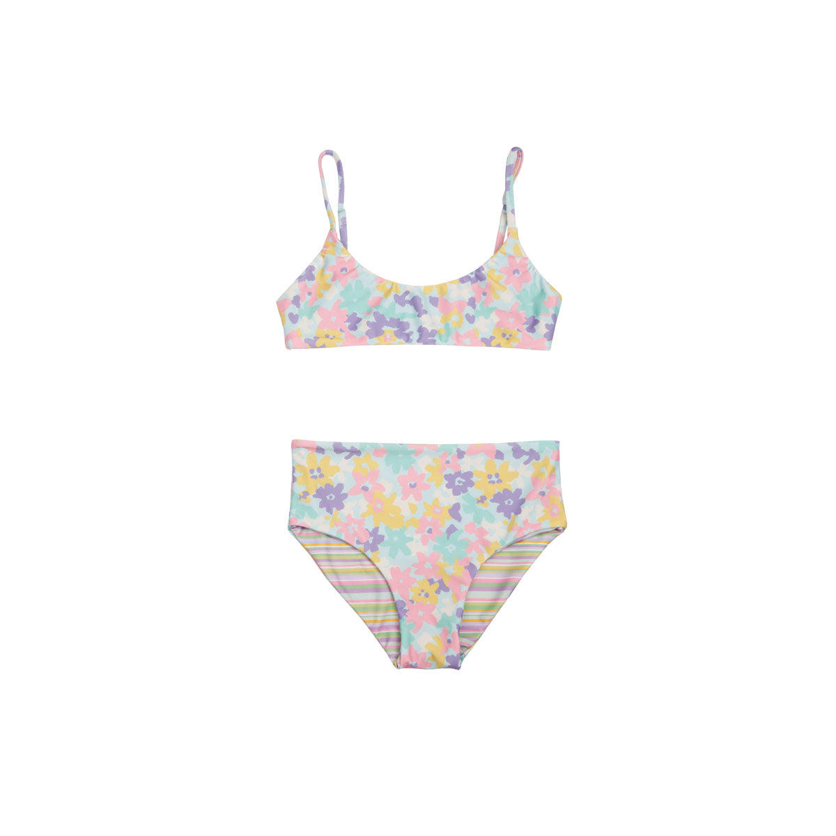 Girls Floral Reversible Bikini with High Waist - Front