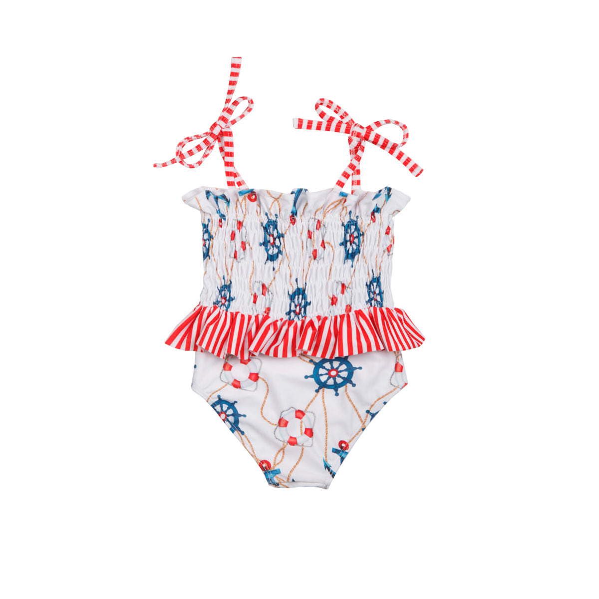 Baby Girls Nautical One Piece Swimsuit with Frills - Back