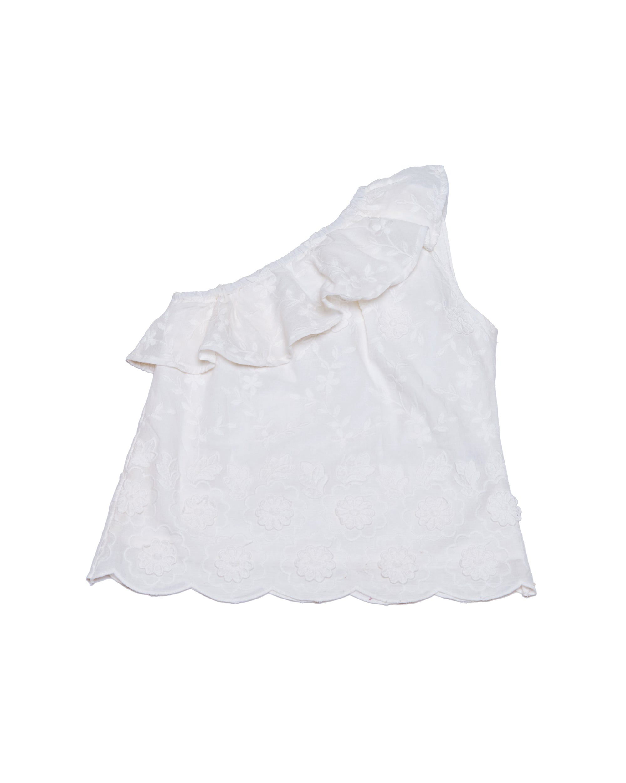 One Shoulder Top With Ruffle (Pearl)