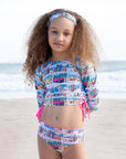Long Sleeve 2 piece Swimsuit Set with Side Ties