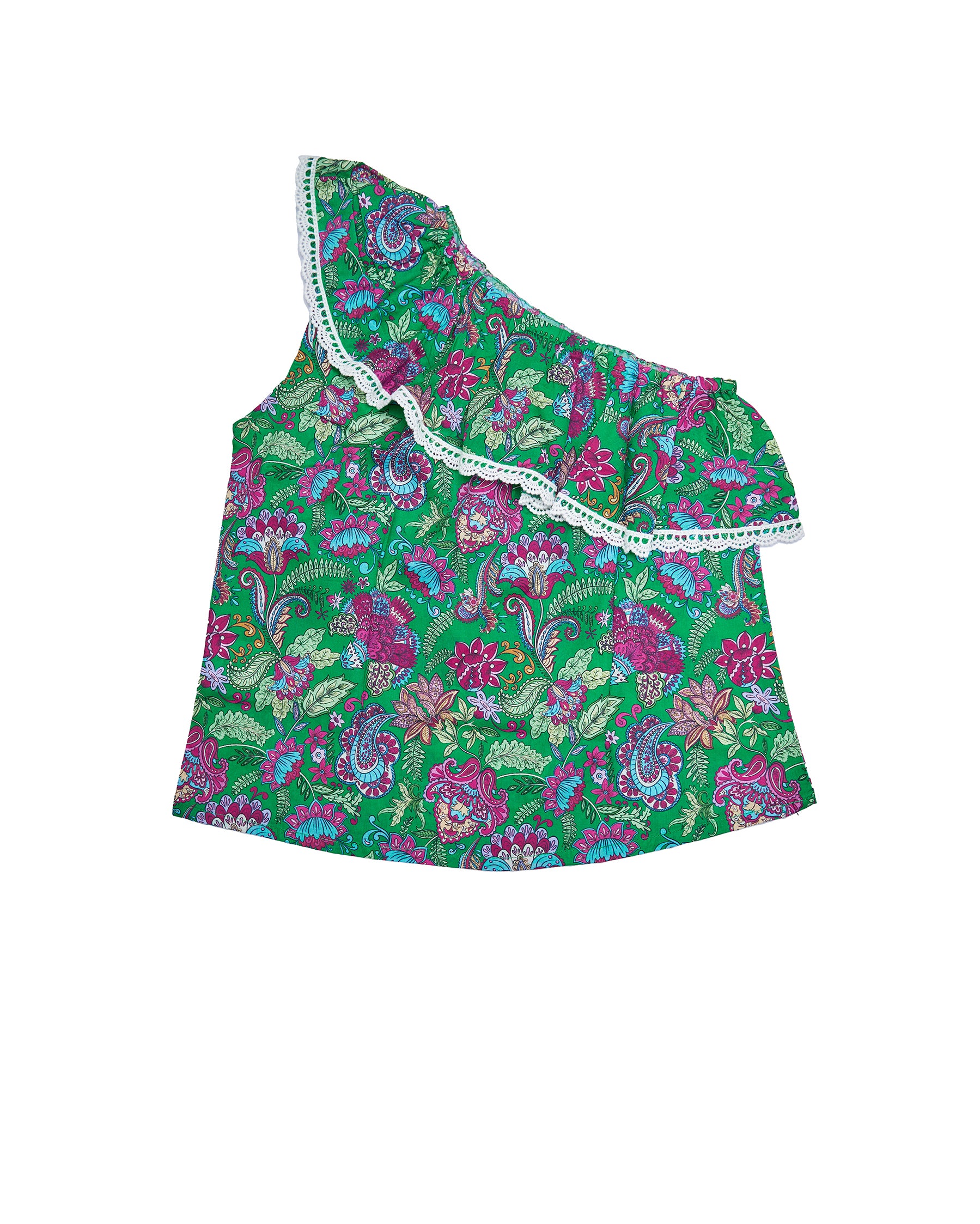 One Shoulder Top With Ruffle (Leaf)