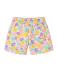 Boys Board Shorts in April Love pastel floral print – back view with pocket – Olga Valentine
