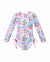Girls Long Sleeve One Piece Swimsuit – Taormina Bloom – front view flat lay | Olga Valentine luxury girls swimwear
