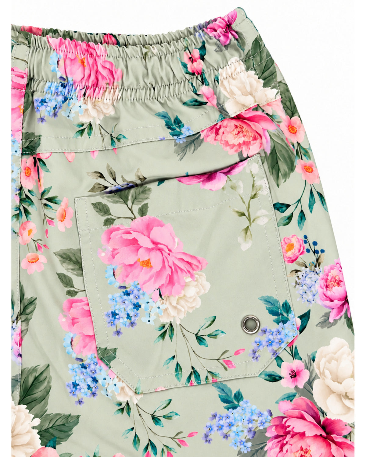 close up of celestine board short pocket