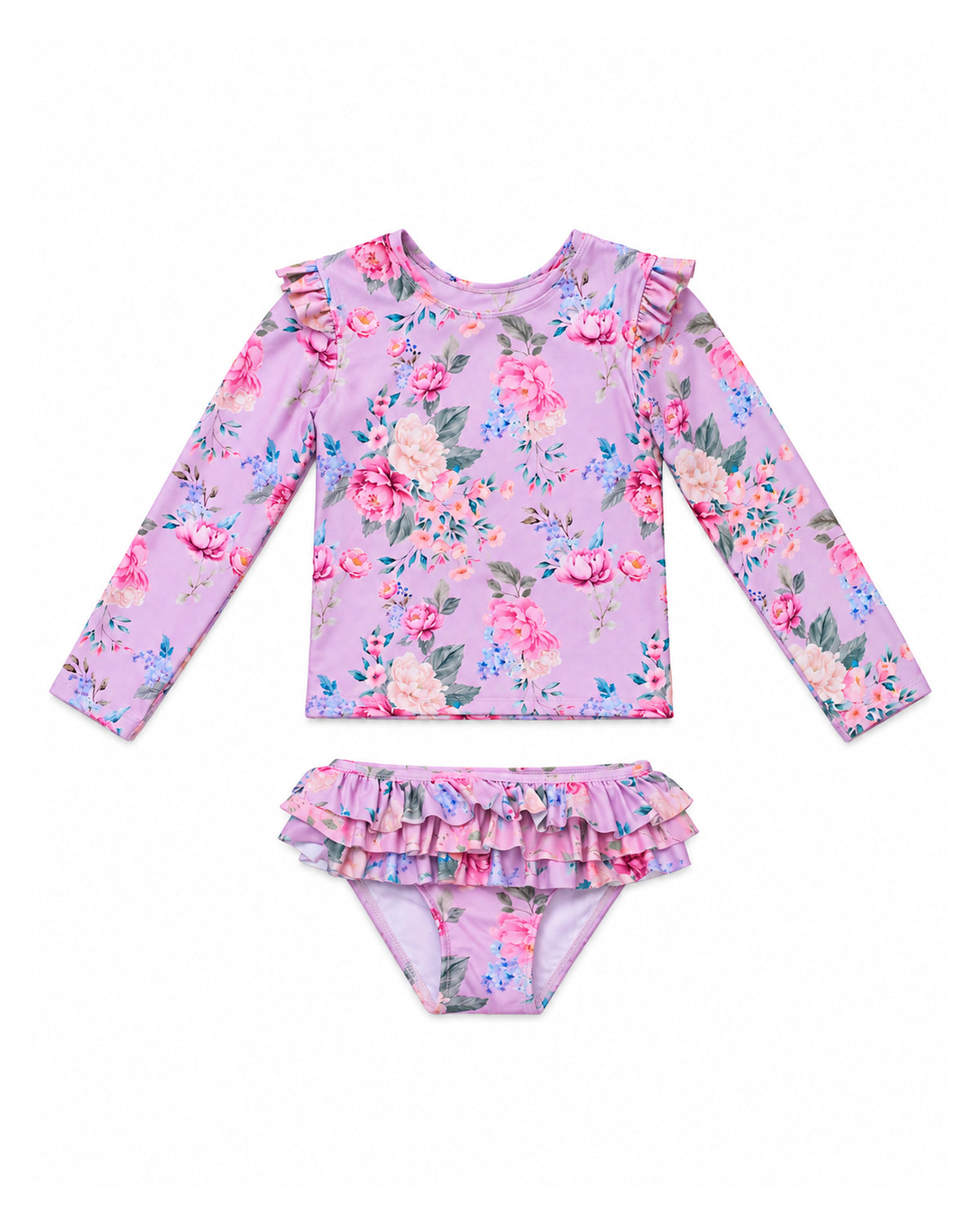 Girls 2 Piece Swim Set with Frilly Bottoms – Violetta - Olga Valentine girls swimwear front view