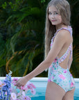 Girls Frill Cross Back One Piece – Celestine - Olga Valentine girls swimwear (image 4 of 5)